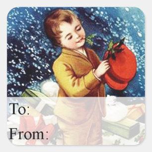 Vintage Boy With Christmas Gifts Gift Tag