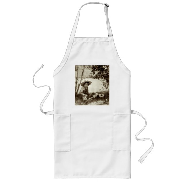 Vintage Boy With Dog At Rest Apron (Front)