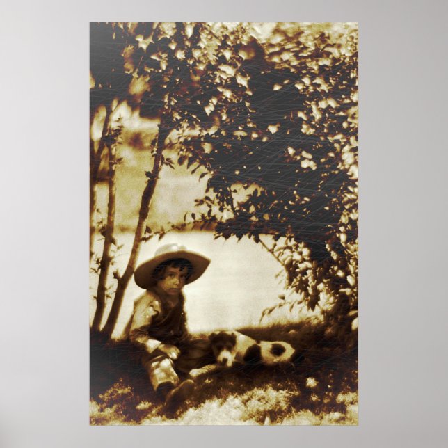 Vintage Boy With Dog at Rest Poster (Front)