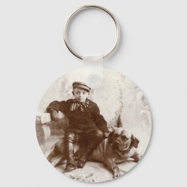 Vintage Boy With Dog Key Chain (Front)