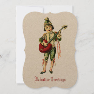 Vintage Boy With Heart Guitar Valentine Holiday Card