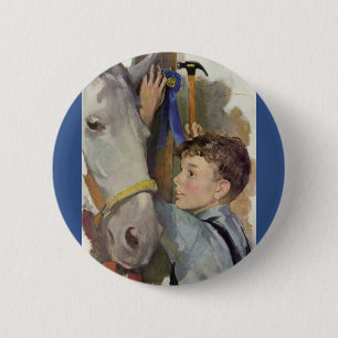 Vintage Boy with His Blue Ribbon Winning Horse 6 Cm Round Badge