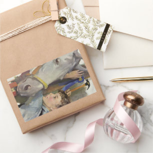 Vintage Boy with His Blue Ribbon Winning Horse Rectangular Sticker