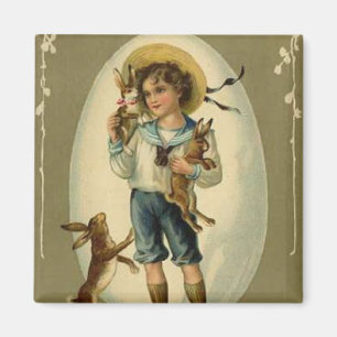 Vintage Boy With Rabbits Magnet