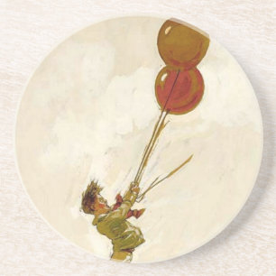 Vintage Boy with Red Balloons at a Birthday Party Coaster