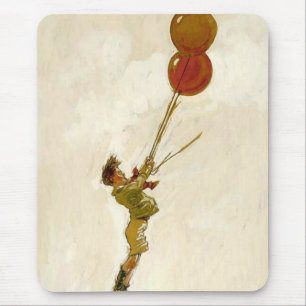 Vintage Boy with Red Balloons at a Birthday Party Mouse Pad