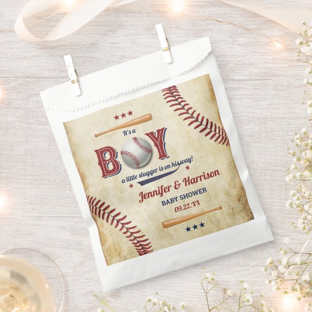 Vintage Boys Baseball Baby Shower Favour Bag (Clipped)