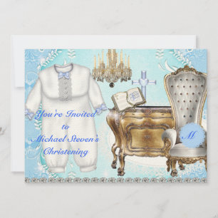 Vintage BOYS Christening Invitation DAMASK DESIGN