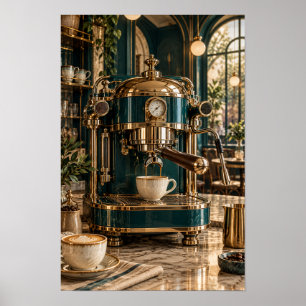 Vintage Brass Espresso Machine – Luxury Coffee Bar Poster