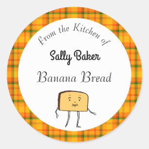 Vintage Bread Slice Orange Plaid Edible Baking Classic Round Sticker