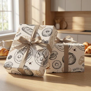 Vintage Breakfast Bakery Seamless Pattern Wrapping Paper
