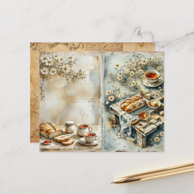 Vintage Breakfast Tea Set Scrapbook Paper (Front/Back In Situ)