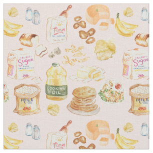 vintage breakfast watercolor pattern- flour, bread fabric