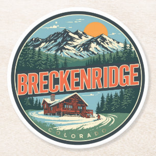 Vintage Breckenridge colorado Rocky Mountain Round Paper Coaster
