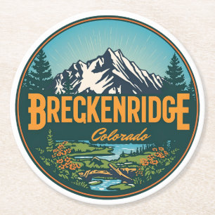 Vintage Breckenridge colorado Rocky Mountain Round Paper Coaster
