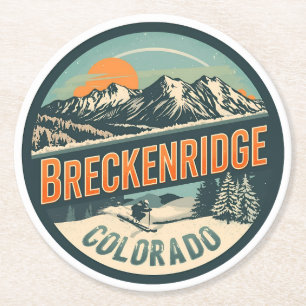 Vintage Breckenridge colorado Rocky Mountain Round Paper Coaster