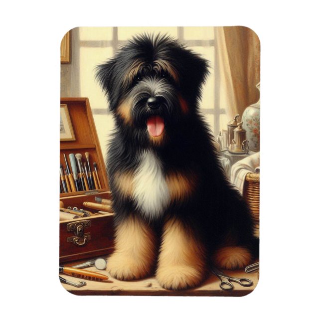 Vintage Briard Dog Painting Magnet (Vertical)