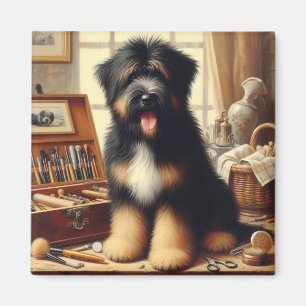 Vintage Briard Dog Painting Magnet