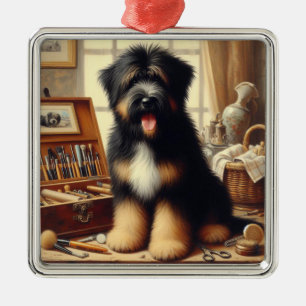 Vintage Briard Dog Painting Metal Ornament
