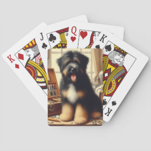 Vintage Briard Dog Painting Playing Cards