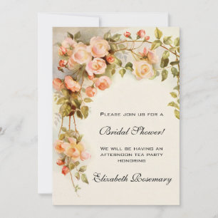 Vintage Bridal Shower Antique Roses Flowers Floral Invitation