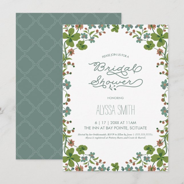 Vintage Bridal Shower Invitation - Garden, Flowers (Front/Back)