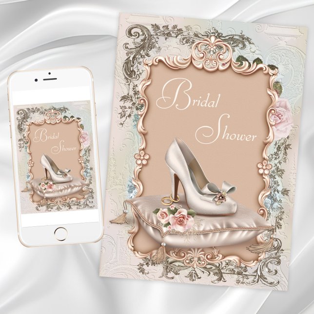 Vintage Bridal Shower Invitations (Vintage Shoe Bridal Shower Invitations with pretty shoe and vintage background. Digital and Print.)