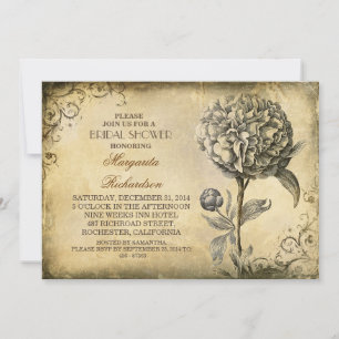 vintage bridal shower invites with peony bloom