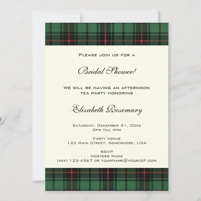 Vintage Bridal Shower, Tartan Davidson Pattern Invitation (Front)