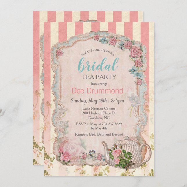 Vintage Bridal Shower Tea Party Invitation (Front/Back)