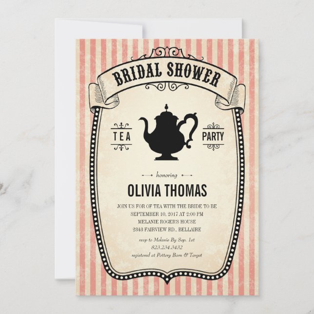 Vintage Bridal Shower Tea Party Invitations (Front)