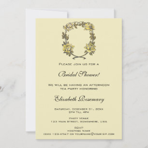 Vintage Bridal Shower, Yellow Garden Rose Wreath Invitation