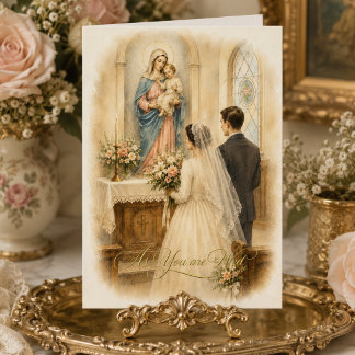 Vintage Bride and Groom Catholic Mary's Altar Card