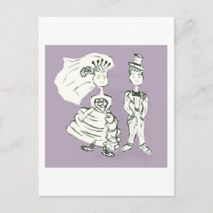 Vintage Bride and Groom Drawing Postcard