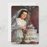 Vintage Bride Cutting Wedding Cake Bridal Shower