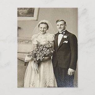 Vintage Bride & Groom Romantic Wedding Photography Postcard