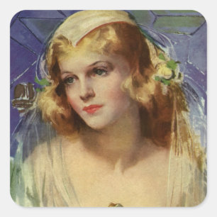 Vintage Bride holding a Bible, Religious Wedding Square Sticker