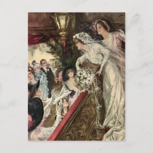 Vintage Bride Tossing the Bouquet Save the Date Announcement Postcard