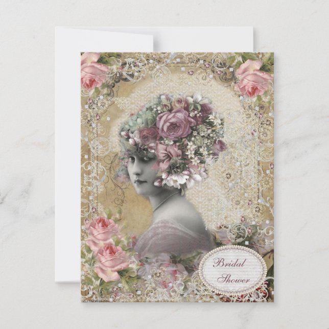 Vintage Bride with Jewels & Flowers Bridal Shower Invitation (Front)