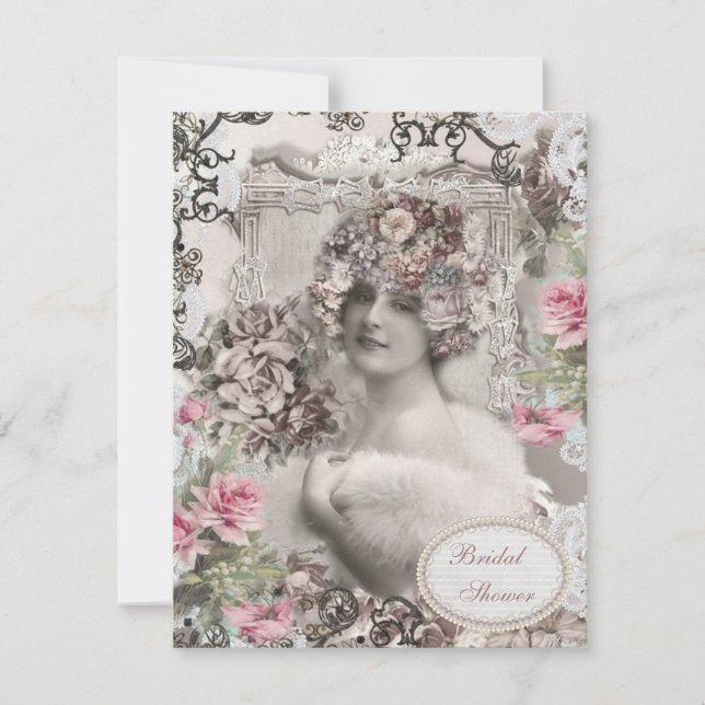 Vintage Bride with Jewels & Flowers Bridal Shower Invitation (Front)
