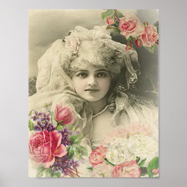 Vintage Bride With Roses Poster (Front)