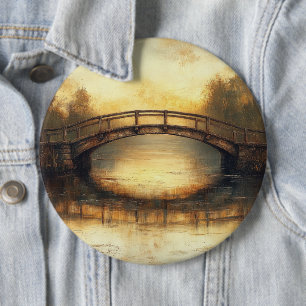 Vintage Bridge Over River Painting Countryside 6 Cm Round Badge