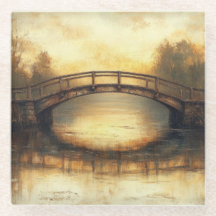 Vintage Bridge Over River Painting Countryside  Glass Coaster