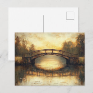 Vintage Bridge Over River Painting Countryside  Postcard