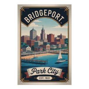 Vintage Bridgeport Connecticut Retro Travel Poster