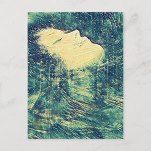 Vintage Bright Blue Ocean Wave Surfer Girl Postcard