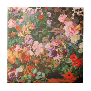 Vintage bright colourful flowers floral painting ceramic tile