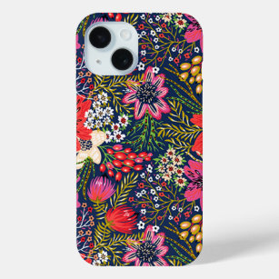 Vintage Bright Floral Pattern Apple iPhone 15 Case