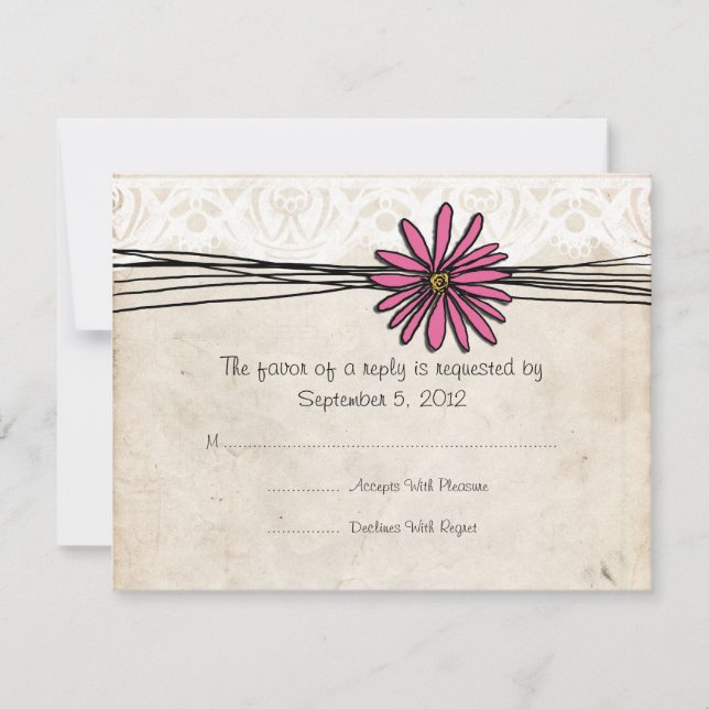 Vintage Bright Pink Daisy Wedding RSVP (Front)