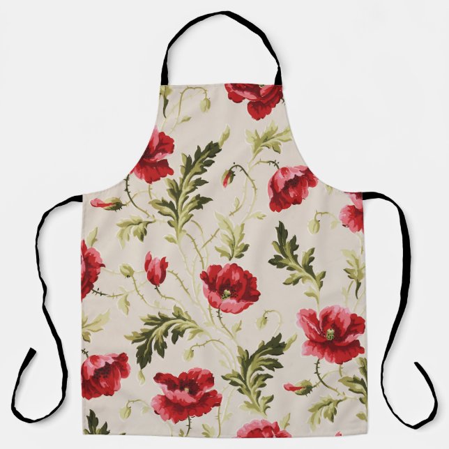 Vintage bright red poppies flower pattern  apron (Front)